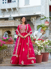 Pink Color Sequins And Thread Embroidery Work With Lace Border Vichitra Silk Gown
