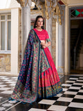 Pink Color Printed Foil Work Tussar Silk Lehenga Choli