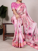 Pink saree with viscose woven border