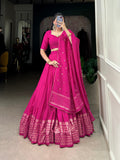 Pink Color Plain With Zari Weaving Work Chanderi Lehenga Choli