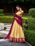 Pink Kanchipuram lehenga choli with zari border