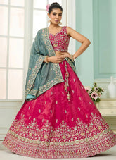 Designer pink cosmos silk lehenga with beads & sequin embroidery