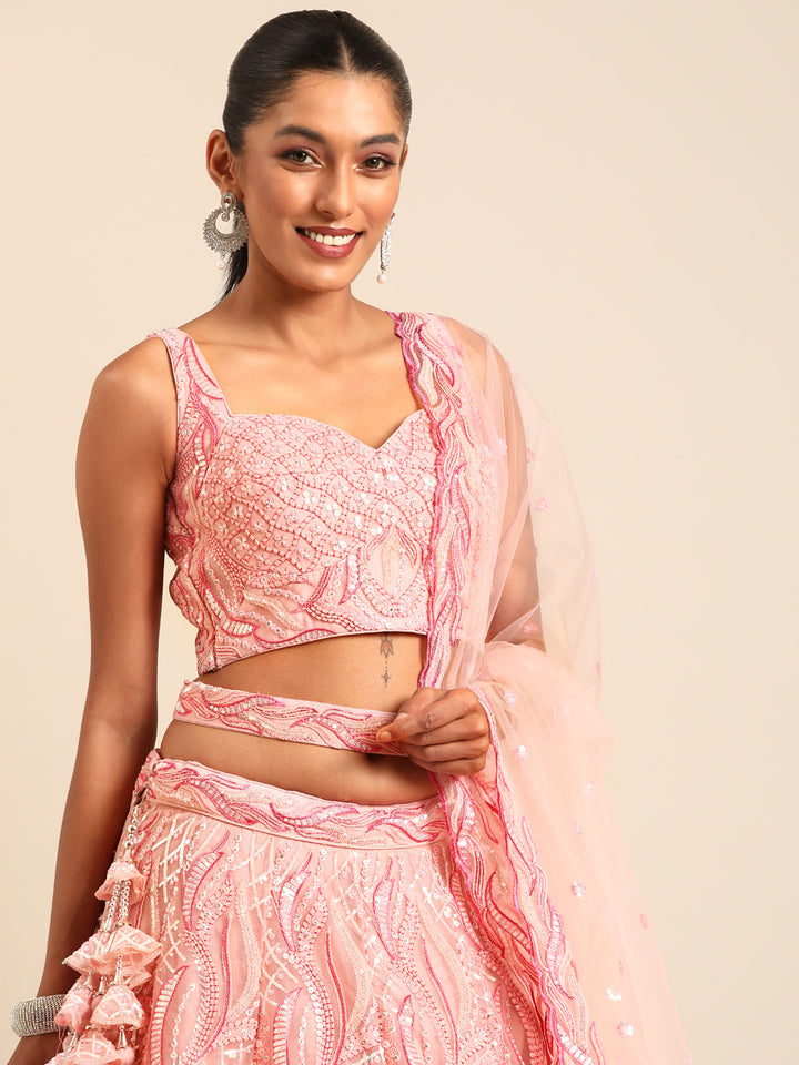 Pink Embroidered Net Trendy Sequins and Zarkan Work Lehenga Choli