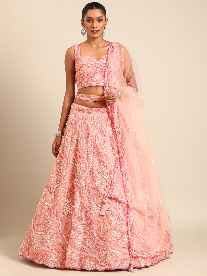 Pink Embroidered Net Trendy Sequins and Zarkan Work Lehenga Choli