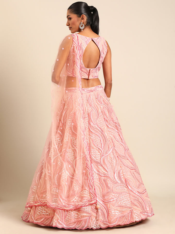 Pink Embroidered Net Trendy Sequins and Zarkan Work Lehenga Choli