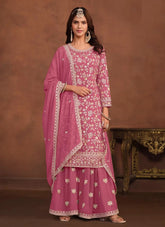 Pink Faux Georgette Sharara Style Suit