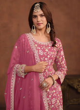 Pink Faux Georgette Sharara Style Suit