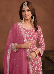 Pink Faux Georgette Sharara Style Suit