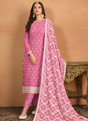Pink Faux Georgette Straight Cut Salwar Kameez