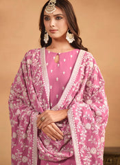 Pink Faux Georgette Straight Cut Salwar Kameez