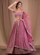 Pink Georgette Sequins Embroidered Lehenga for Reception & Party Wear