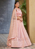 Pink Georgette Sequins and Mirror Work Bridesmaid Wedding Lehenga
