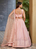 Pink Georgette Sequins and Mirror Work Bridesmaid Wedding Lehenga
