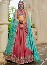 Elegant Pink Satin Wedding Lehenga with Sequins and Embroidery Work