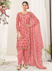 Pink Net Embroidered Patiyala Salwar Suit