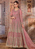 Pink Net Heavy Embroidery Work Long Anarkali Suit For Eid
