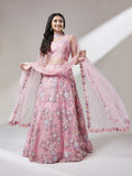 Pink Net Sequins with heavy Zarkan embroidery Lehenga choli