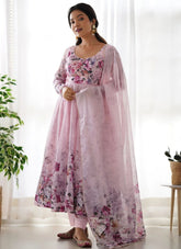 Pink Organza Anarkali Suit Set with Gota Patti Dupatta