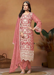 Plus Size Pakistani Organza Suit with Embroidered Dupatta