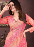 Pink Riyon Hand work Trendy Neck design Kurtis For Women