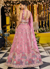 Pink Satin Silk Lehenga with Sequins and Cutwork Border