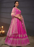 Pink Sequins Embroidered Silk Designer Bridesmaid Lehenga