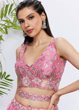 Pink Silk Chiffon Sequins Work Wedding Lehenga
