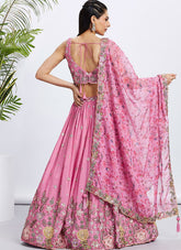 Pink Silk Chiffon Sequins Work Wedding Lehenga