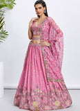 Pink Silk Chiffon Sequins Work Wedding Lehenga