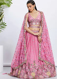 Pink Silk Chiffon Sequins Work Wedding Lehenga