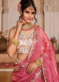 Pink Tissue Bridesmaid Lehenga with Sequin, Moti & Thread Embroidery Work