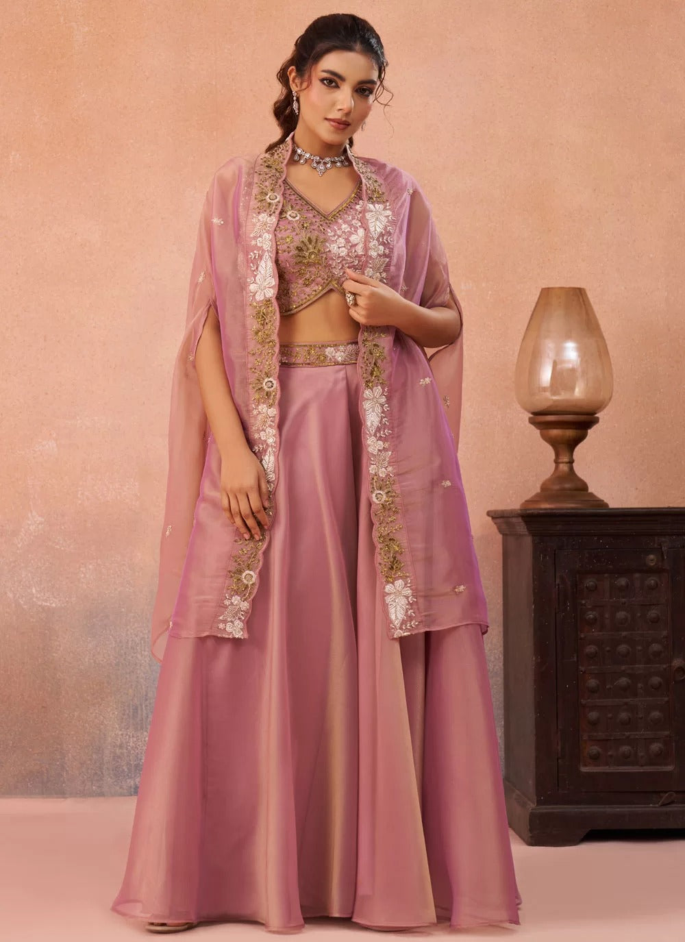 Pink Indo Western Outfit for Engagement & Bridesmaid Styling