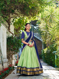 Pista Color Zari Weaving Work With Chex Lehenga Choli