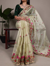 Pista zari kota tissue saree