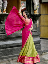 Pista green Kanchipuram silk lehenga choli with zari weaving