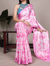 Light pink satin silk floral saree