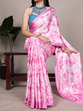 Light pink satin silk floral saree