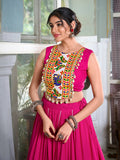 Pink Color Plain And Gamthi Work Rayon Co-ord Set Traditional Wear Choli