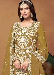 Plus Size Pakistani Organza Suit with Embroidered Dupatta