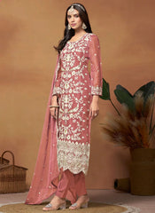 Pink Pakistani Plus Size Suit | Organza Embroidered Wear