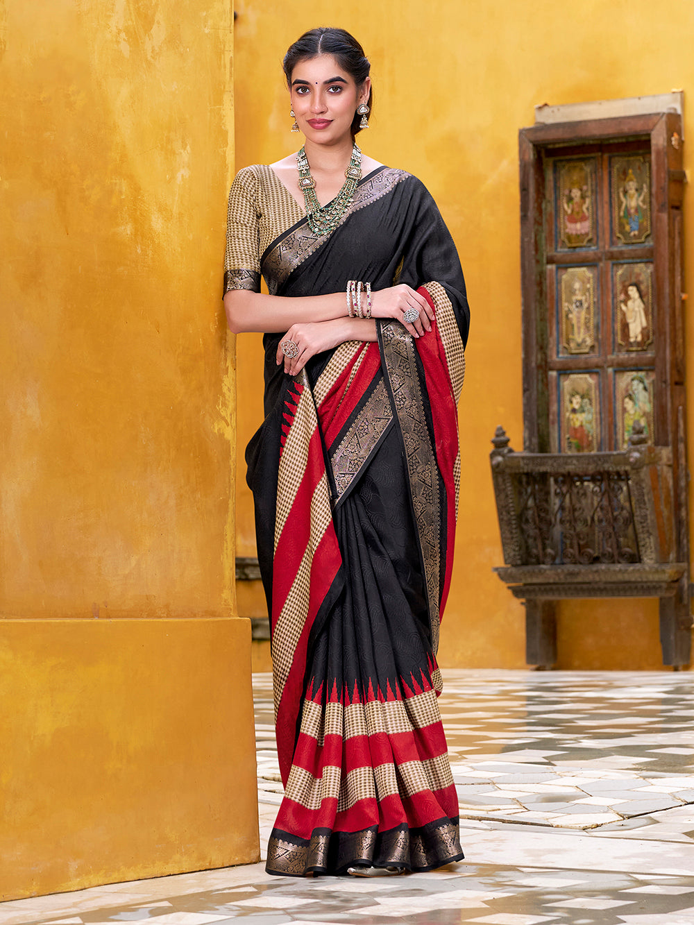 Black poly cotton printed saree