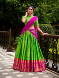 Zari Weaving Lehenga Choli in Parrot Green
