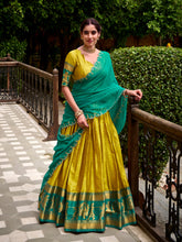 Yellow Poly Cotton Lehenga with Zari Weaving