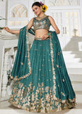 Teal Georgette Lehenga | Sequins & Embroidery – Indian Wedding Dress for Women