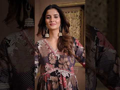 Marvelous Black Riyon Handwork Readymade Kurti set