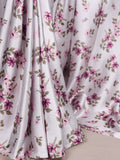 Silver Color Printed Satin Silk Saree