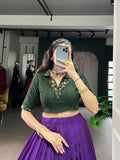 “Traditional printed purple lehenga for festive wear”