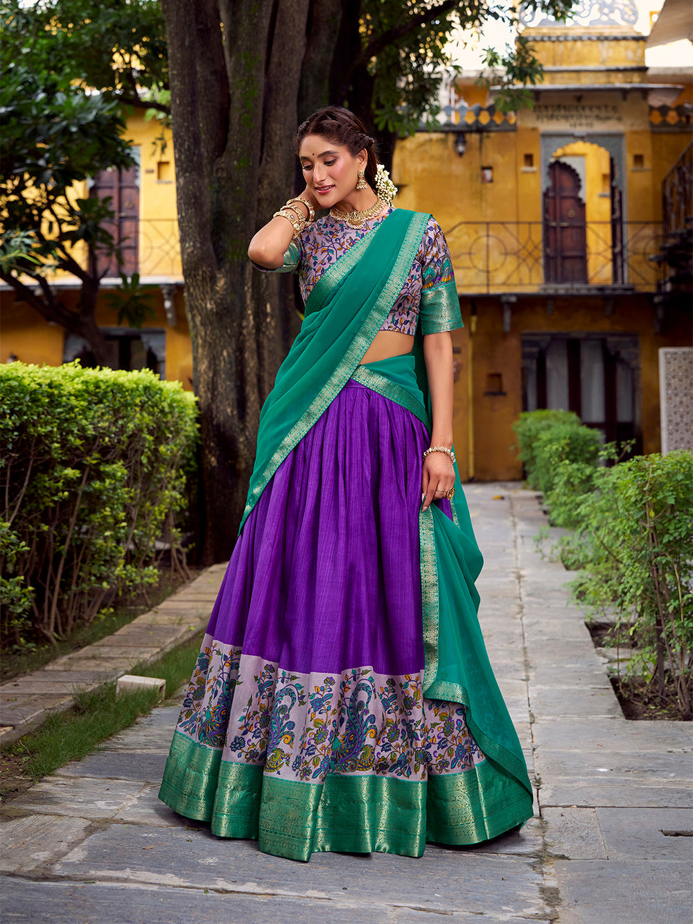 Purple astha silk zari weaving lehenga choli