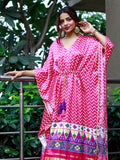 Pink & White Color Digital Print Pure Gaji Silk Kaftan