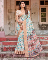Pure Silk Digitally Printed Saree Weaved With Golden Zari Comes With Tassels - Almaari Fashion